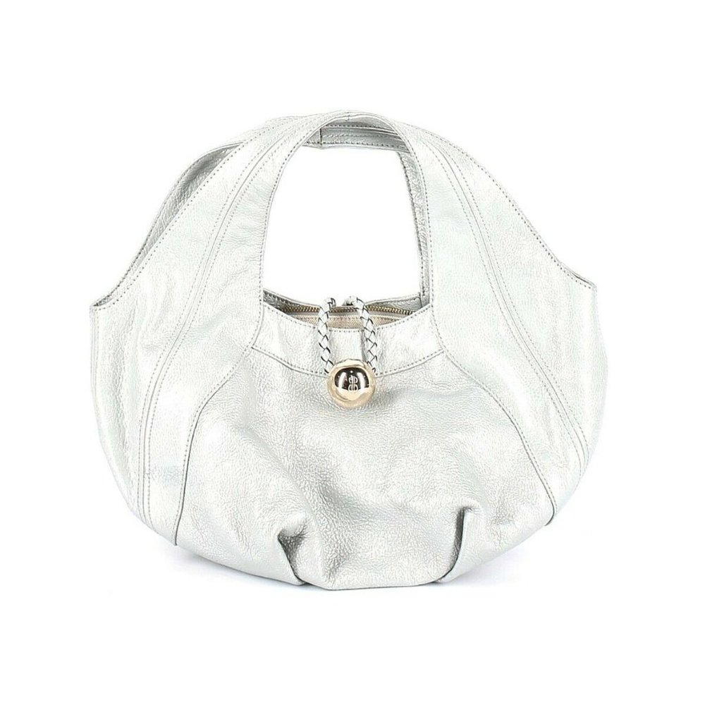 NWOT Bill Blass Leather Shoulder Bag Silver Metallic Croissant Purse RET$600-900